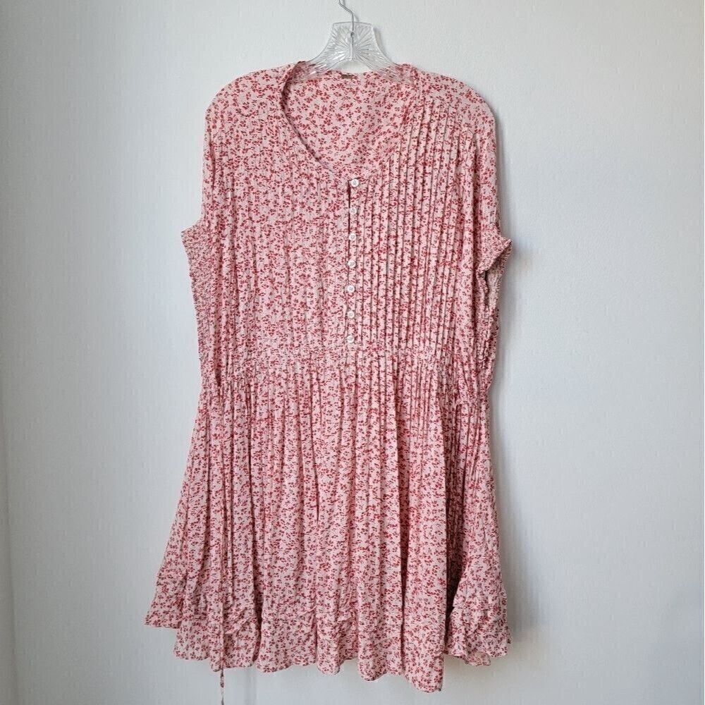 FREE PEOPLE One Fine Day Mini Dress Floral Swing Red Pink Coverup Size Medium - Picture 3 of 12